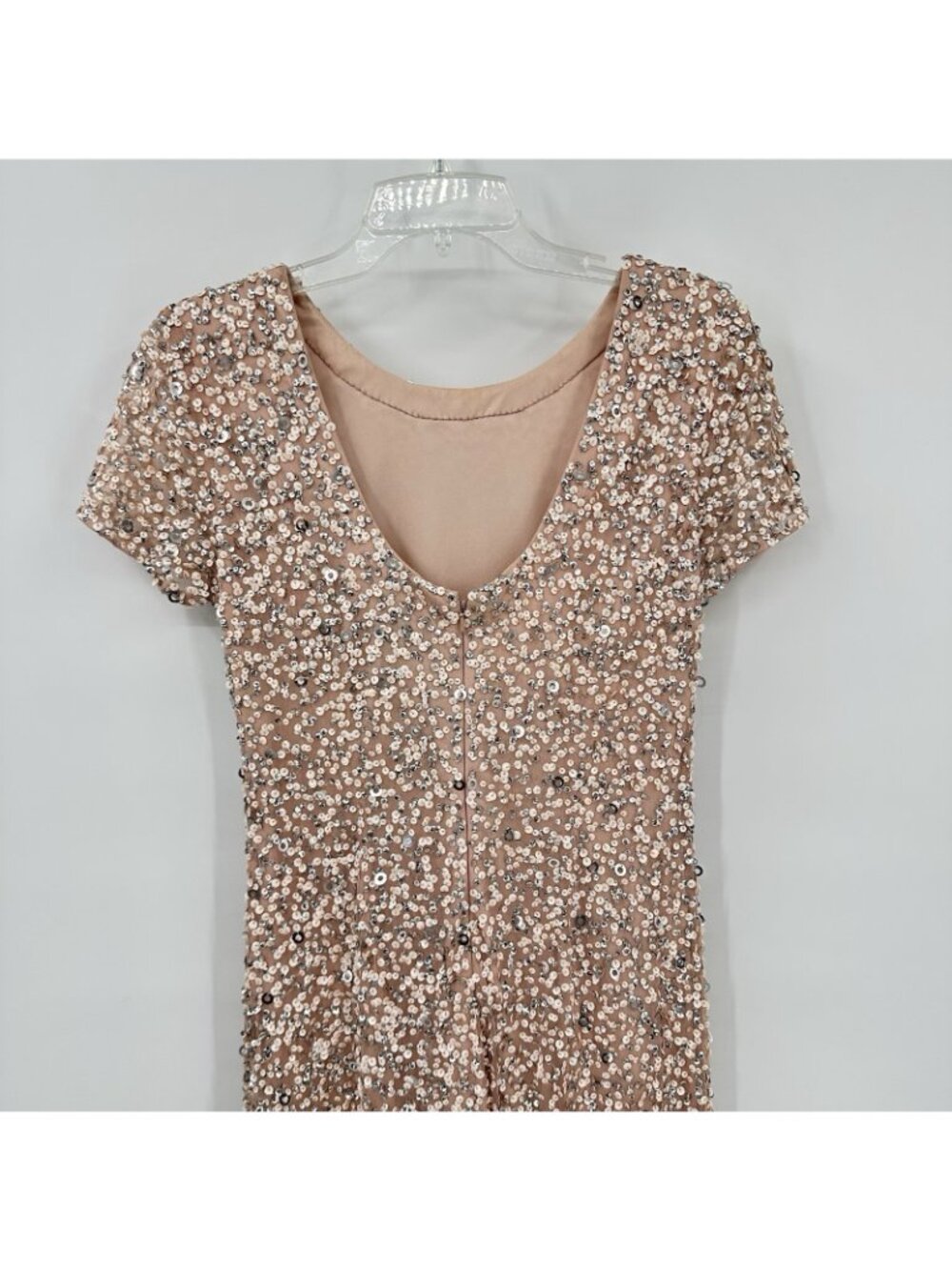 ADRIANNA PAPELL dress gown blush pink sequins 10 formal old Hollywood glamour - Picture 7 of 11